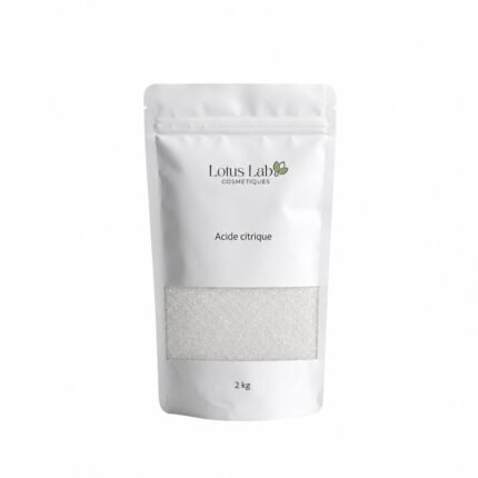 White Lotus Lab Cosmétiques pouch filled with citric acid crystals, 2 kg batch