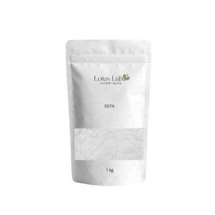 White pouch of bulk EDTA powder with a Lotus Lab Cosmétiques label