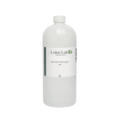 Flacon blanc de myristate d'isopropyle IPM en vrac, étiquette Lotus Lab Cosmétiques